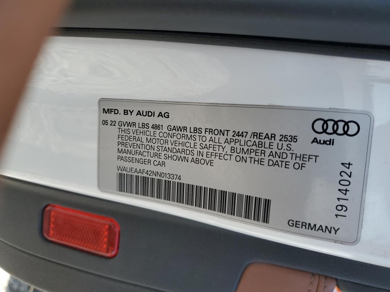 2022 Audi A4 Premium Plus 45 VIN: WAUEAAF42NN013374 Lot: 74516084