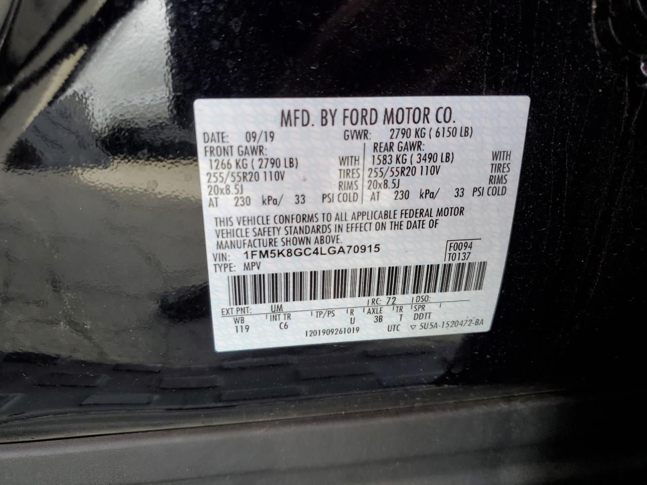 2020 Ford Explorer St VIN: 1FM5K8GC4LGA70915 Lot: 74997614