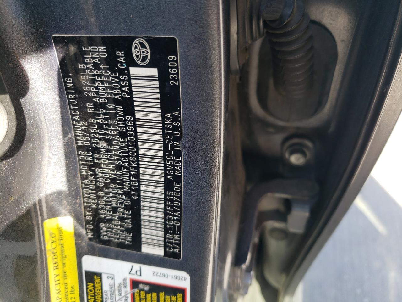 4T1BF1FK6CU103969 2012 Toyota Camry Base