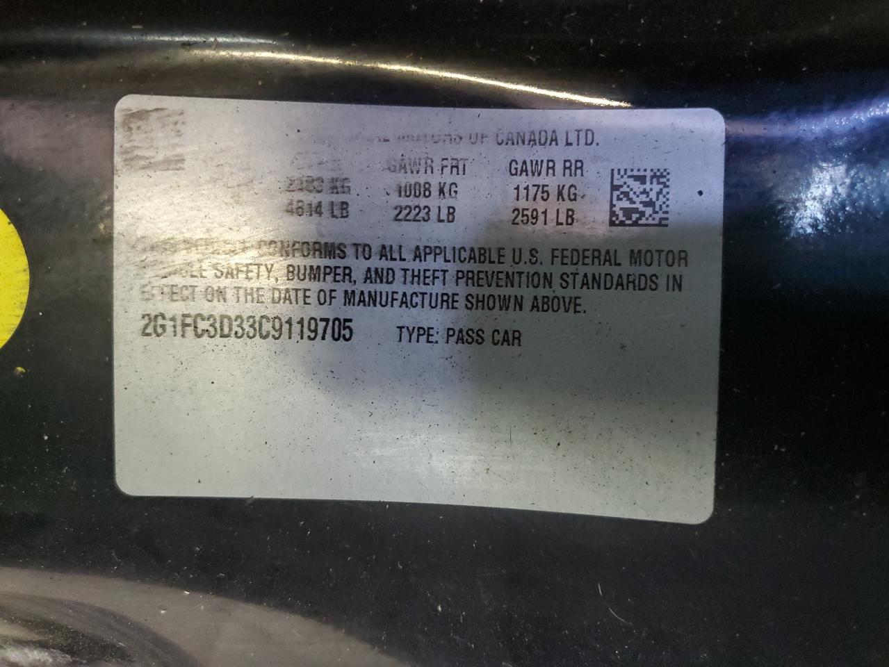 2012 Chevrolet Camaro Lt VIN: 2G1FC3D33C9119705 Lot: 75566934