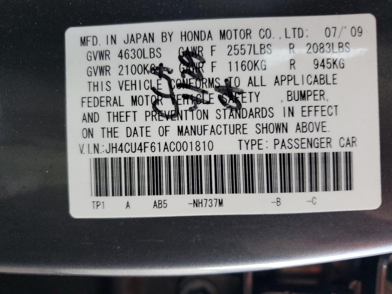 JH4CU4F61AC001810 2010 Acura Tsx