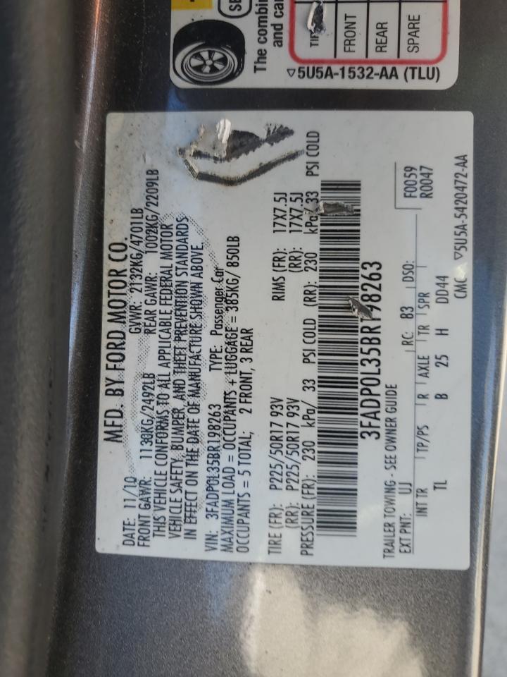 2011 Ford Fusion Hybrid VIN: 3FADP0L35BR198263 Lot: 76678494