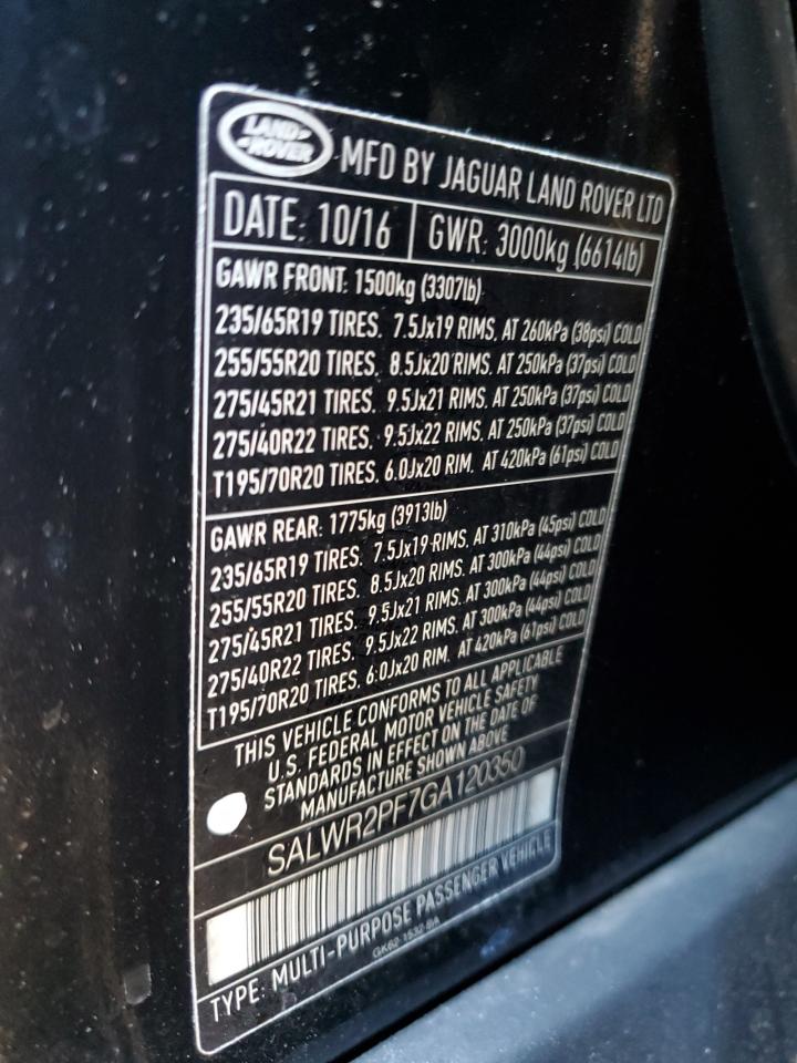2016 Land Rover Range Rover Sport Hse VIN: SALWR2PF7GA120350 Lot: 73674024