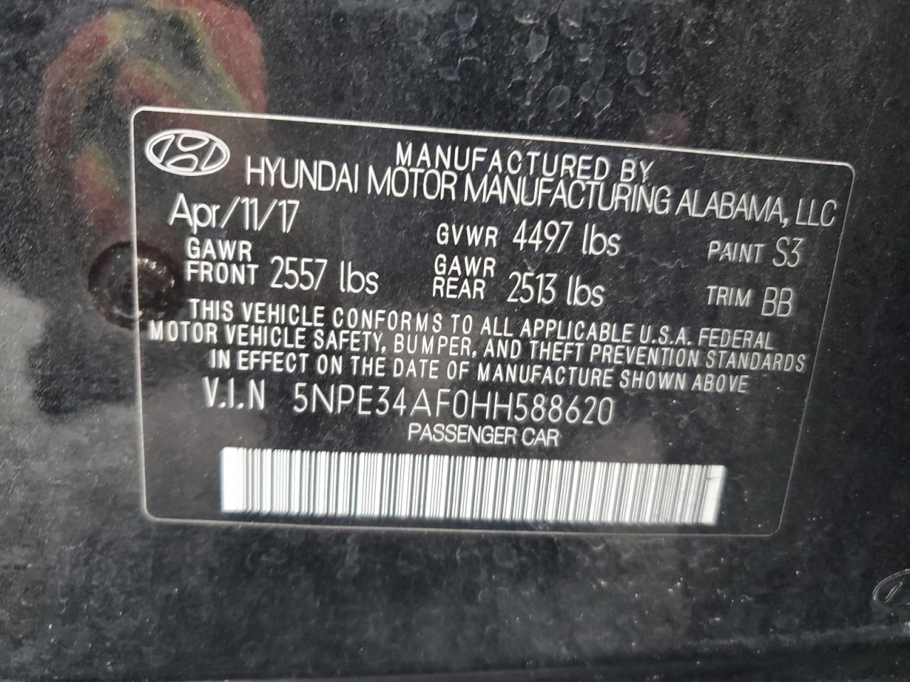 5NPE34AF0HH588620 2017 Hyundai Sonata Sport