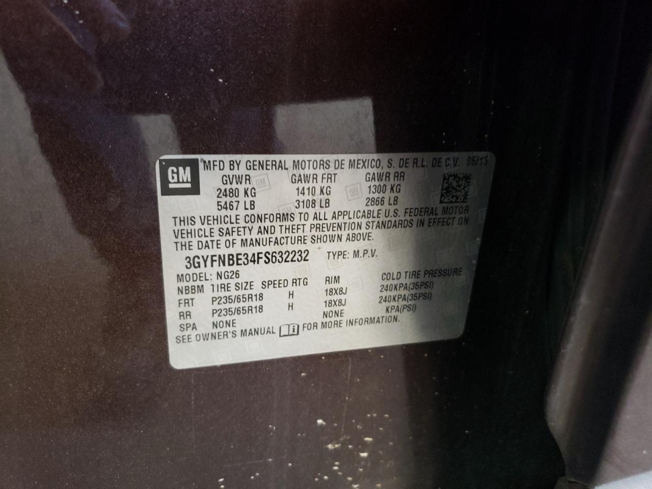 2015 Cadillac Srx Luxury Collection VIN: 3GYFNBE34FS632232 Lot: 75311174