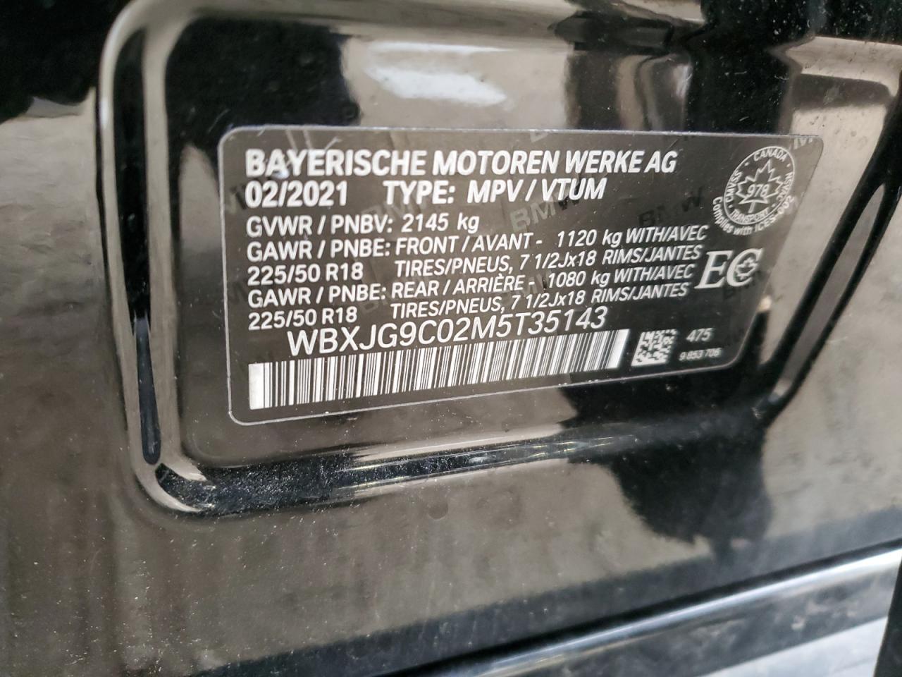 2021 BMW X1 xDrive28I VIN: WBXJG9C02M5T35143 Lot: 75980374