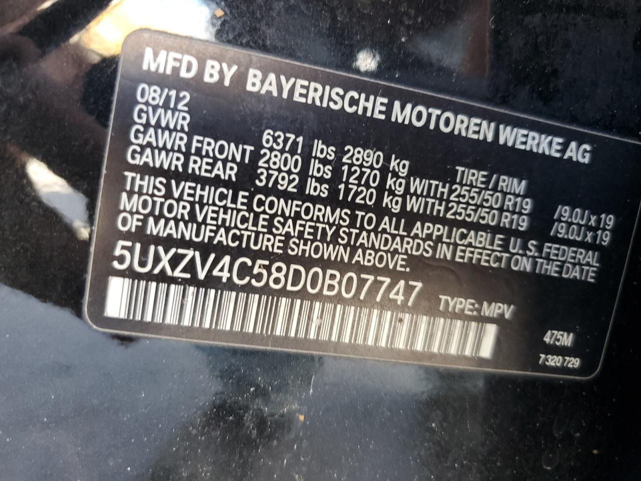 2013 BMW X5 xDrive35I VIN: 5UXZV4C58D0B07747 Lot: 77126864