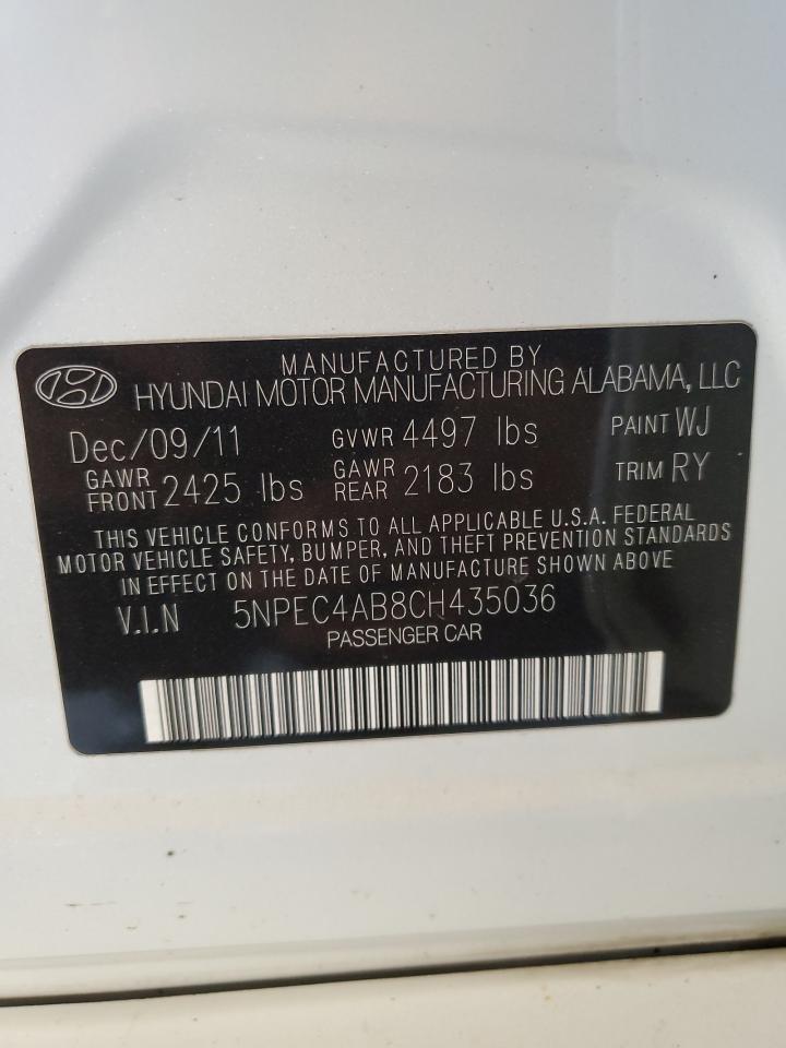 2012 Hyundai Sonata Se VIN: 5NPEC4AB8CH435036 Lot: 77426364