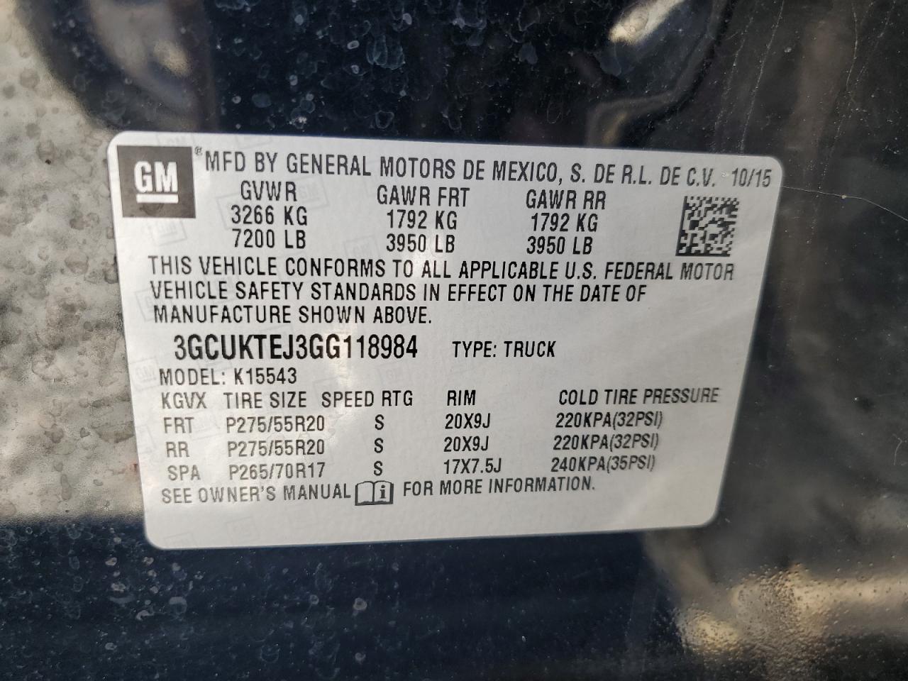 3GCUKTEJ3GG118984 2016 Chevrolet Silverado K1500 High Country