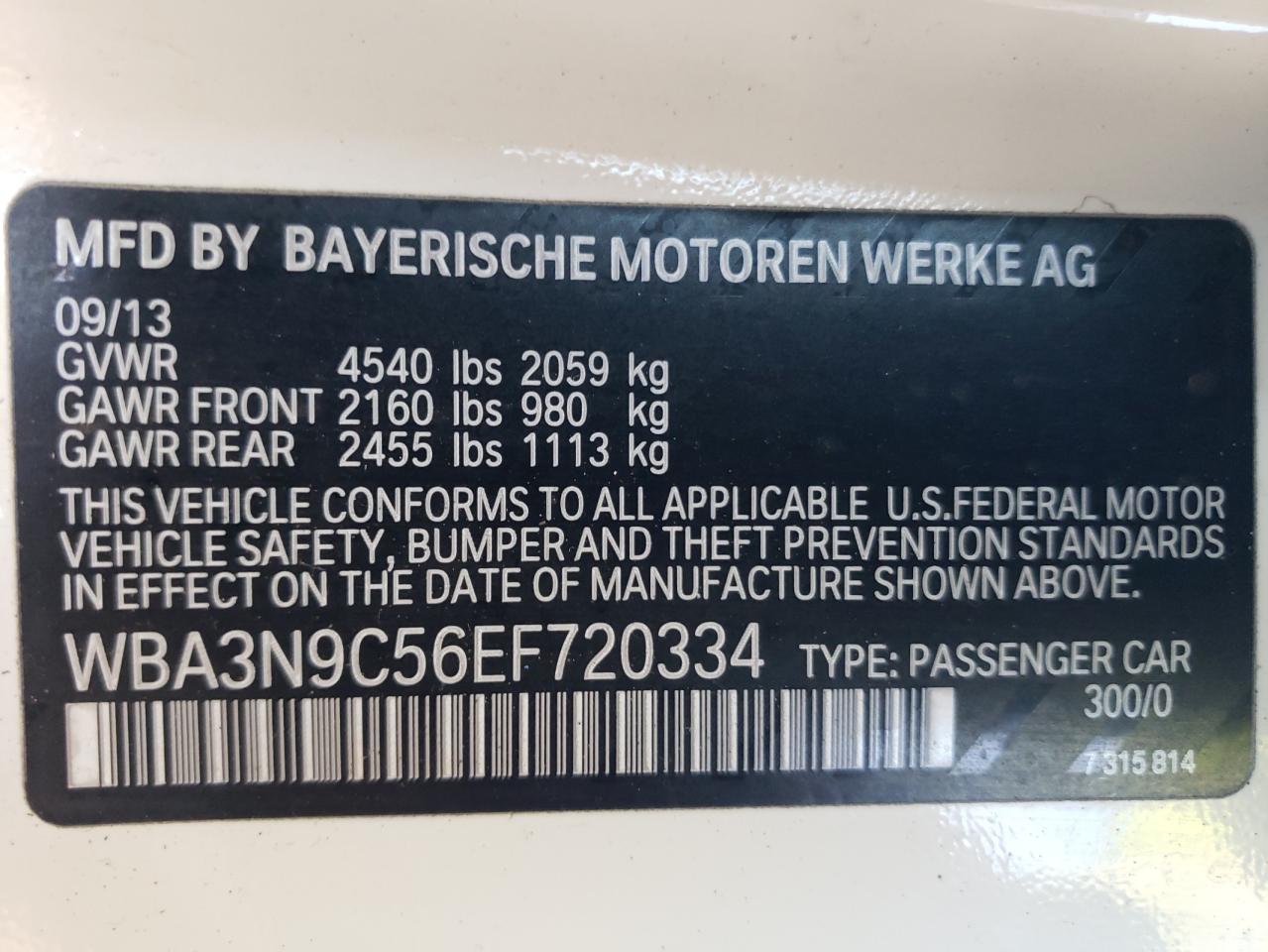 2014 BMW 428 Xi VIN: WBA3N9C56EF720334 Lot: 74516864