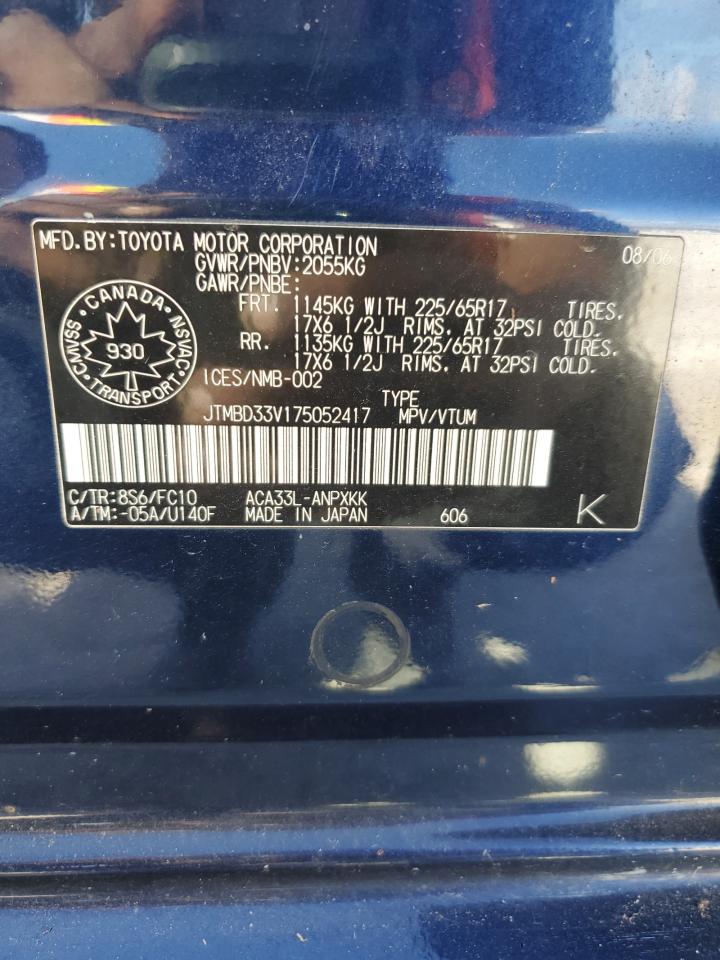 2007 Toyota Rav4 VIN: JTMBD33V175052417 Lot: 75122014