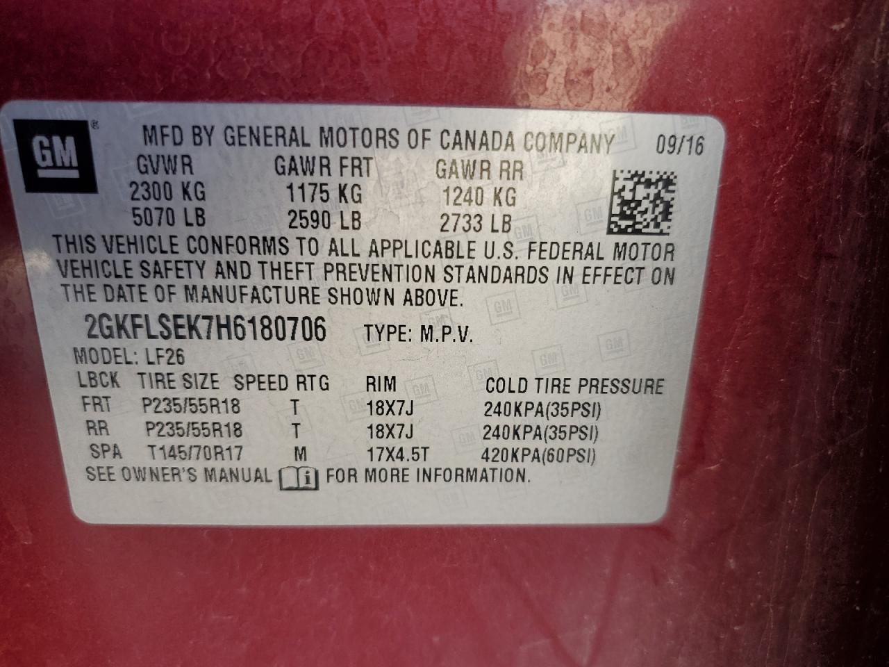 2017 GMC Terrain Sle VIN: 2GKFLSEK7H6180706 Lot: 78259174