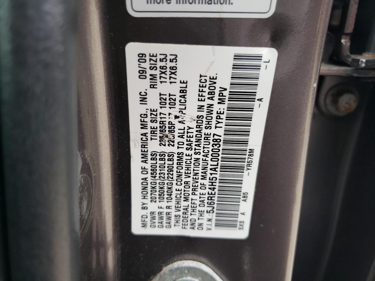 2010 Honda Cr-V Ex VIN: 5J6RE4H51AL000387 Lot: 77373104