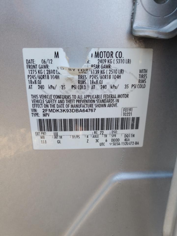 2013 Ford Edge Limited VIN: 2FMDK3K93DBA64767 Lot: 74516624