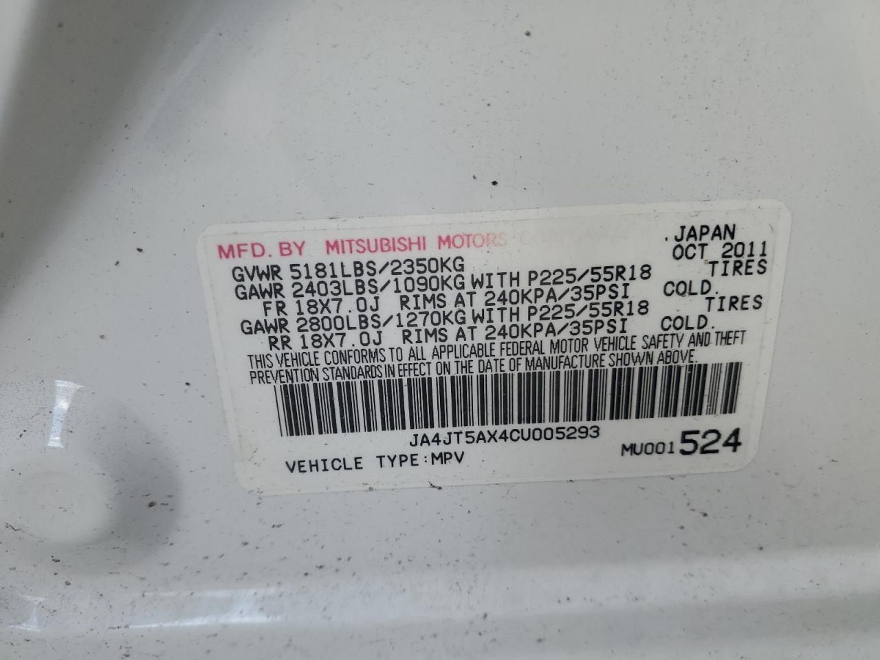 2012 Mitsubishi Outlander Gt VIN: JA4JT5AX4CU005293 Lot: 77539064