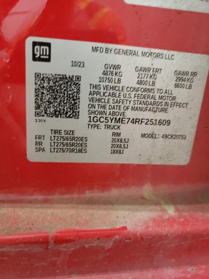 2024 Chevrolet Silverado K2500 Custom VIN: 1GC5YME74RF251609 Lot: 77137144