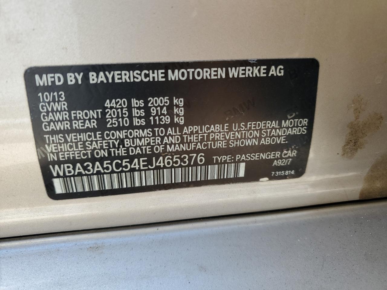 WBA3A5C54EJ465376 2014 BMW 328 I