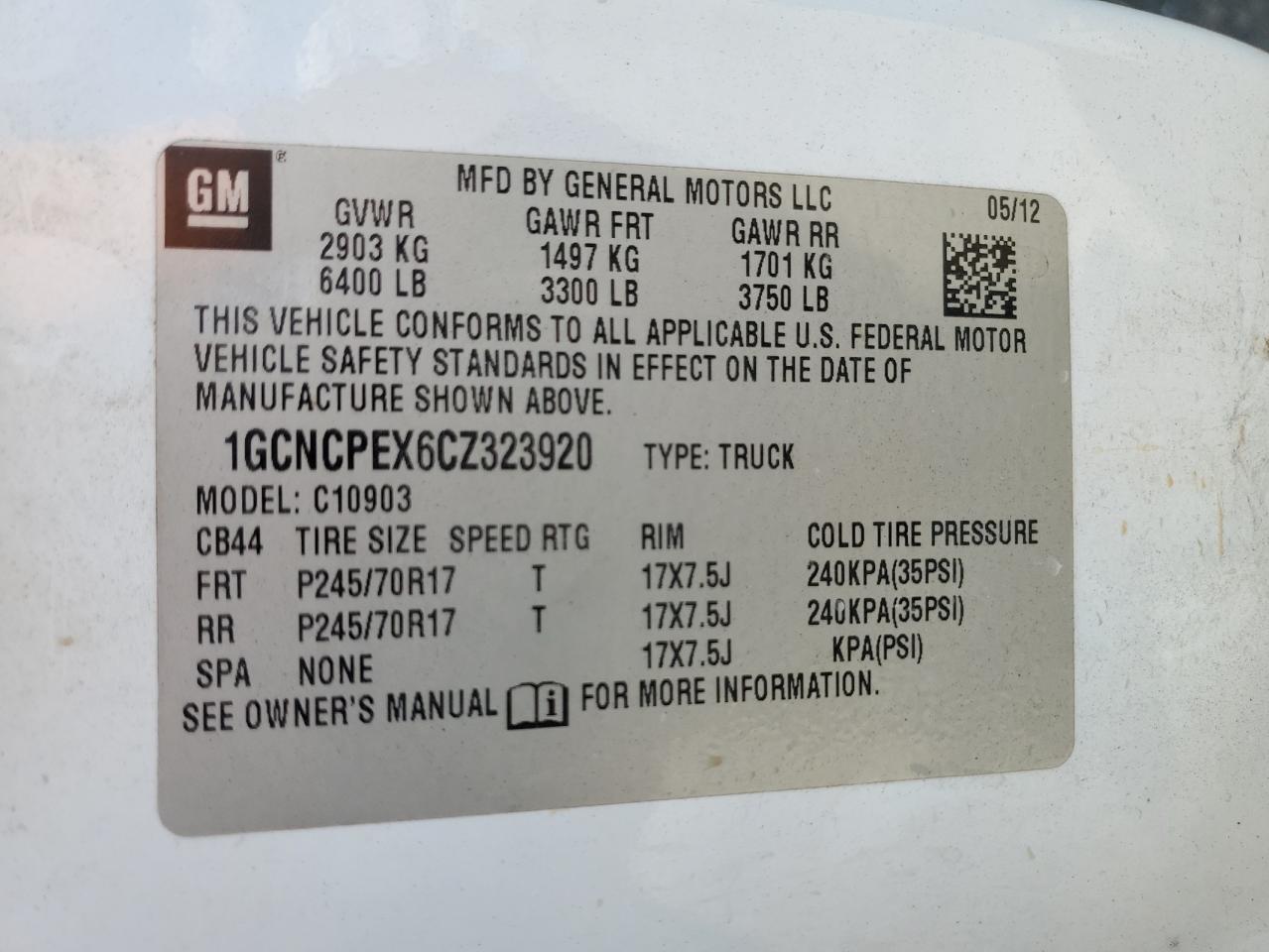 2012 Chevrolet Silverado C1500 VIN: 1GCNCPEX6CZ323920 Lot: 73770694