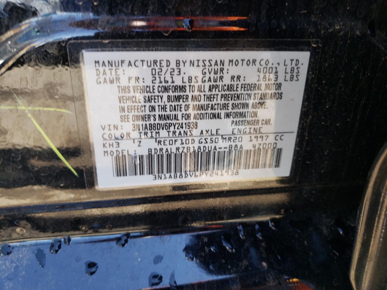 3N1AB8DV6PY241938 2023 Nissan Sentra Sr