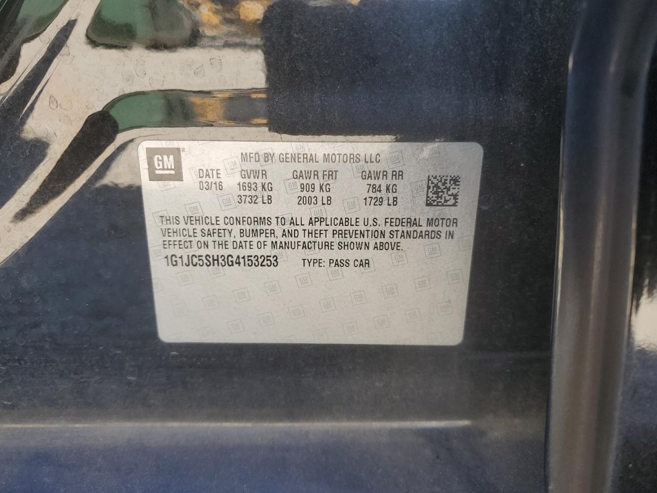 2016 Chevrolet Sonic Lt VIN: 1G1JC5SH3G4153253 Lot: 76940704