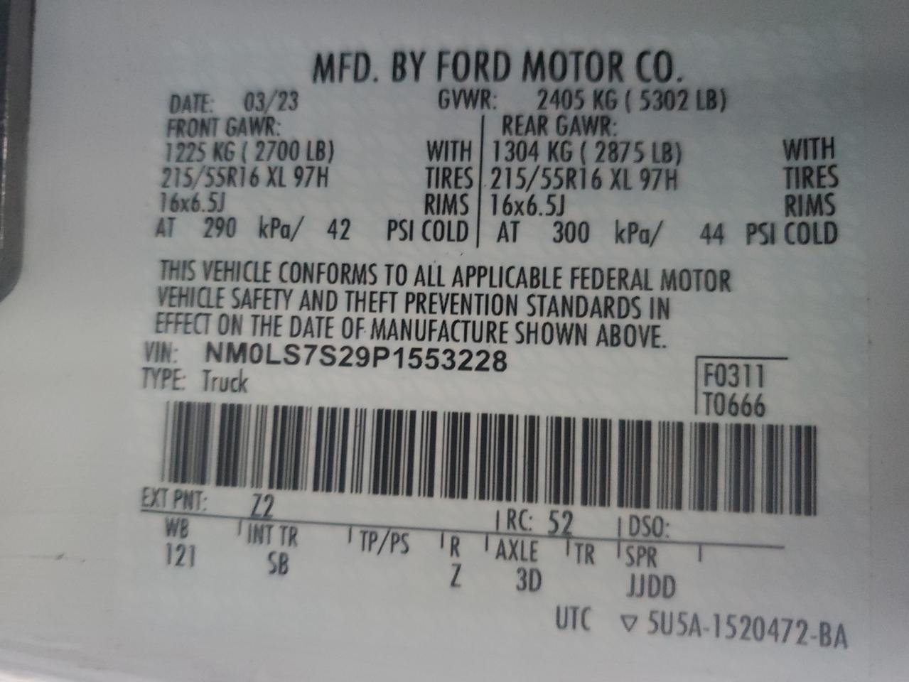 2023 Ford Transit Connect Xl VIN: NM0LS7S29P1553228 Lot: 74974914