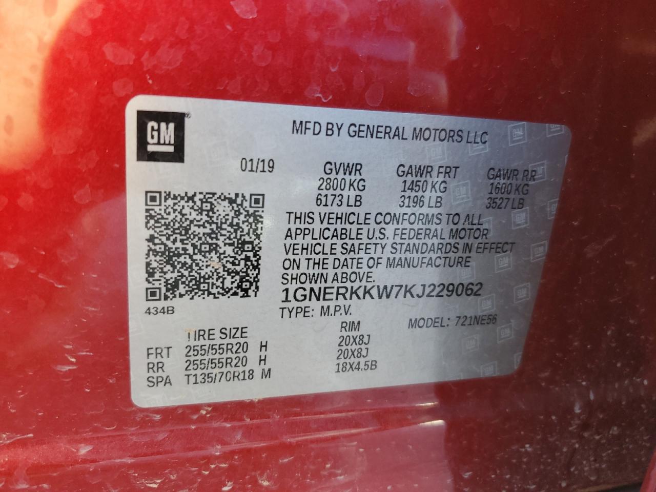 1GNERKKW7KJ229062 2019 Chevrolet Traverse Premier