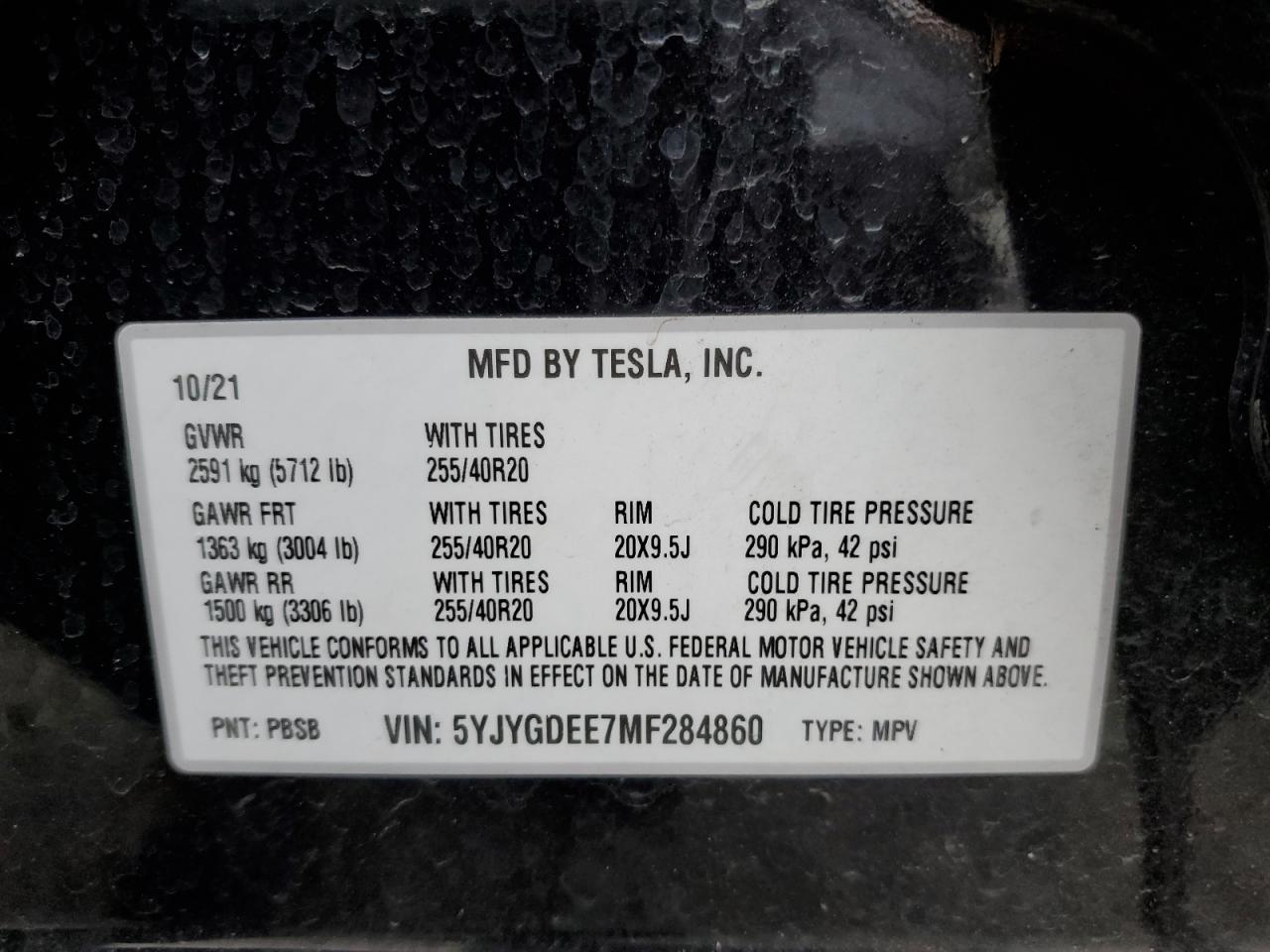 5YJYGDEE7MF284860 2021 Tesla Model Y