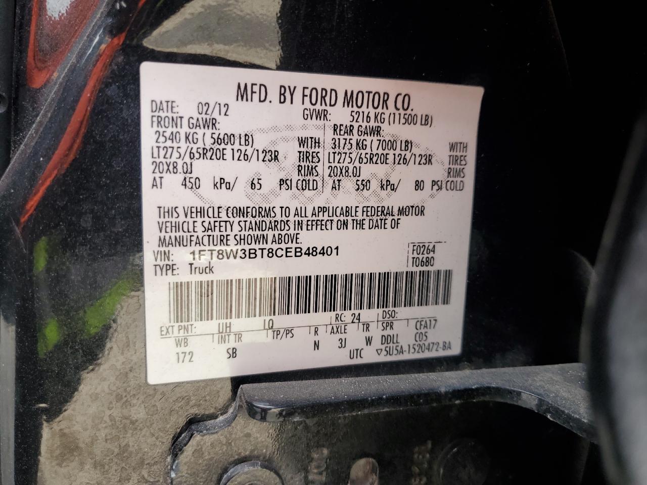 2012 Ford F350 Super Duty VIN: 1FT8W3BT8CEB48401 Lot: 76717574