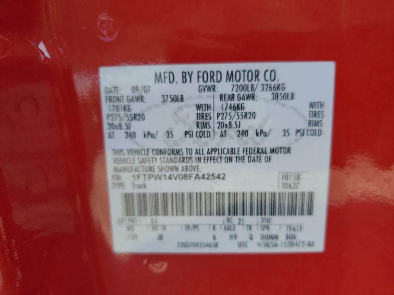 1FTPW14V08FA42542 2008 Ford F150 Supercrew