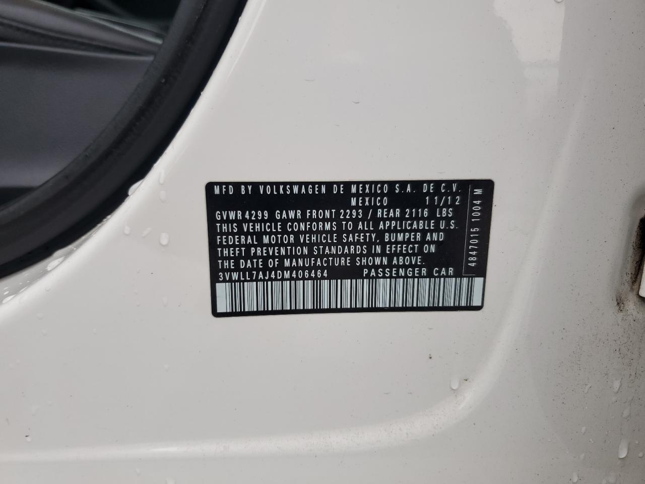 2013 Volkswagen Jetta Tdi VIN: 3VWLL7AJ4DM406464 Lot: 86506405