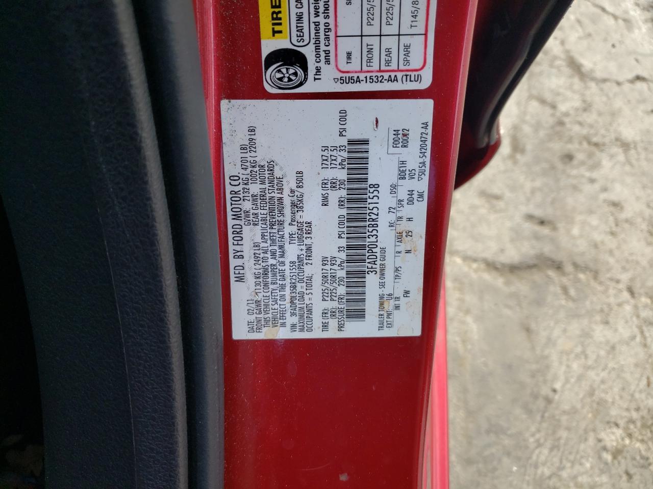 2011 Ford Fusion Hybrid VIN: 3FADP0L35BR251558 Lot: 75704564