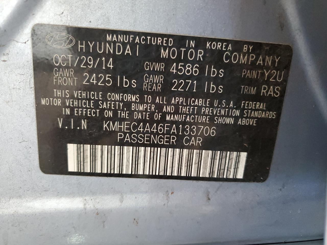 2015 Hyundai Sonata Hybrid VIN: KMHEC4A46FA133706 Lot: 75565834