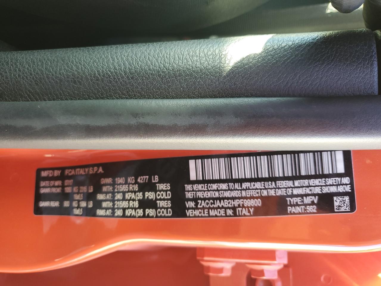 2017 Jeep Renegade Sport VIN: ZACCJAAB2HPF99800 Lot: 77997234