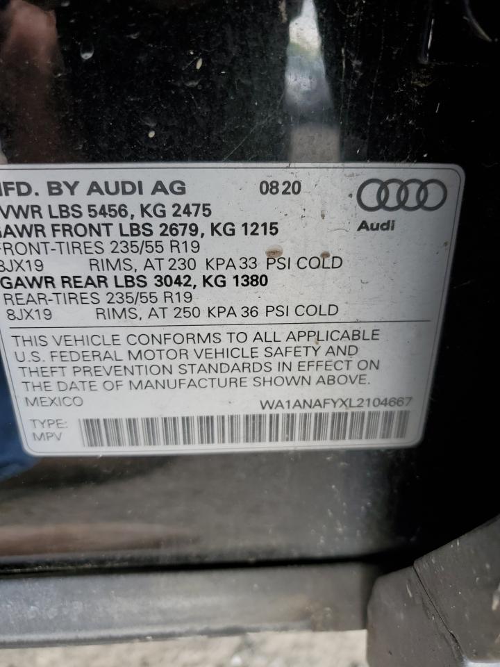 2020 Audi Q5 Premium VIN: WA1ANAFYXL2104667 Lot: 77013444