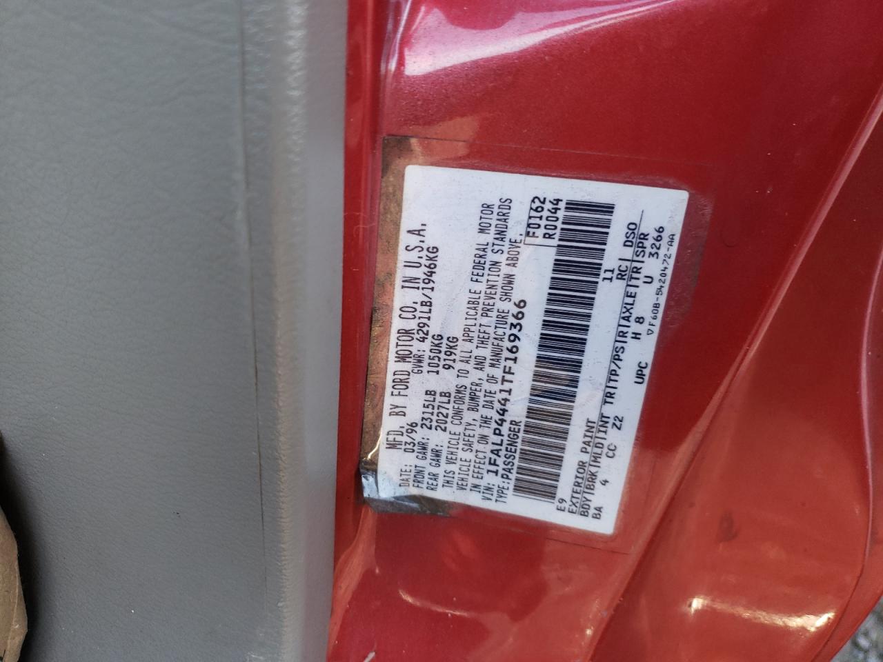 1996 Ford Mustang VIN: 1FALP4441TF169366 Lot: 76482414