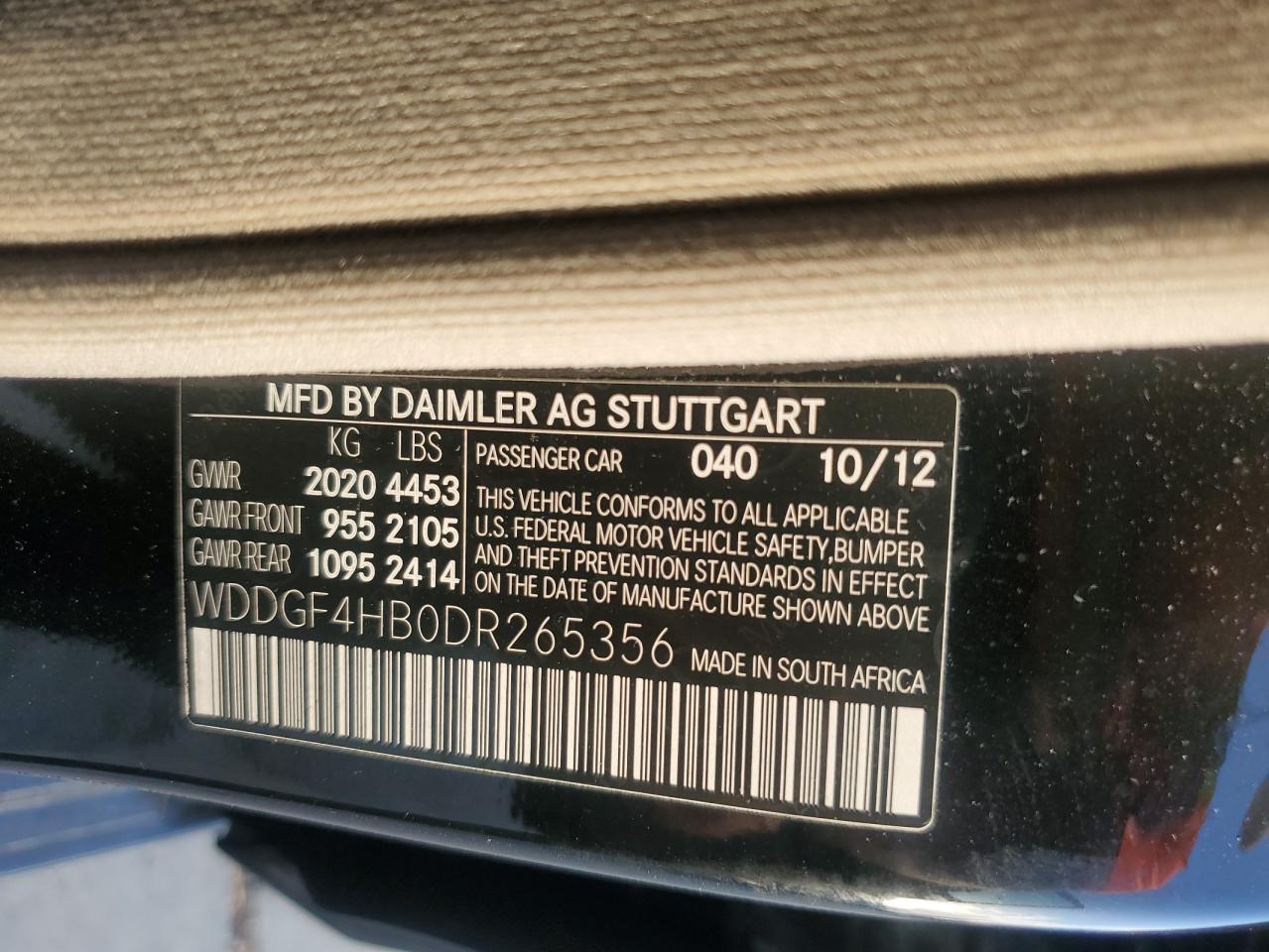 2013 Mercedes-Benz C 250 VIN: WDDGF4HB0DR265356 Lot: 73933724