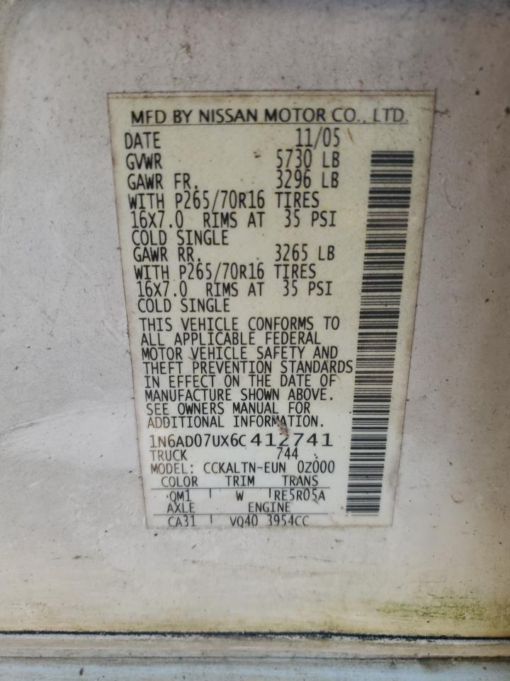 1N6AD07UX6C412741 2006 Nissan Frontier Crew Cab Le