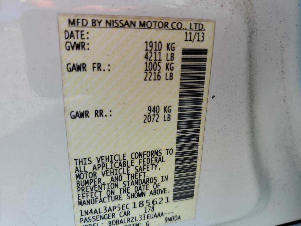 2014 Nissan Altima 2.5 VIN: 1N4AL3AP5EC185621 Lot: 76976264