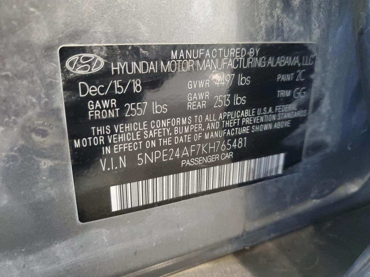 5NPE24AF7KH765481 2019 Hyundai Sonata Se