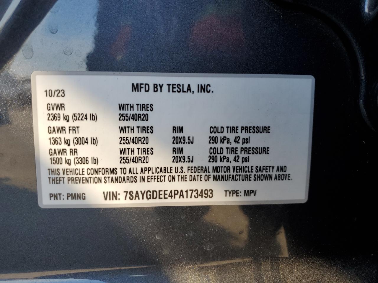 2023 Tesla Model Y VIN: 7SAYGDEE4PA173493 Lot: 75272474