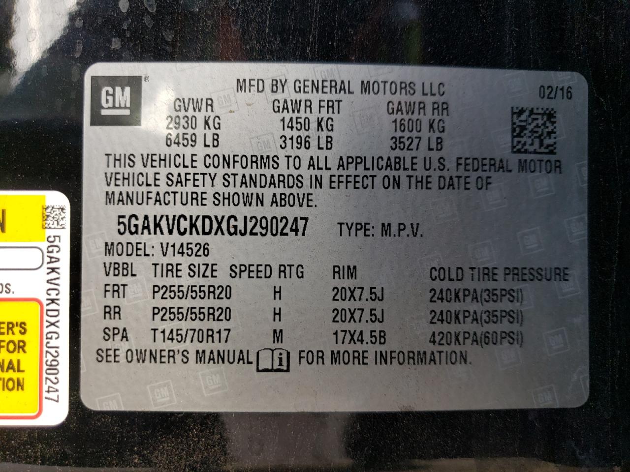 5GAKVCKDXGJ290247 2016 Buick Enclave