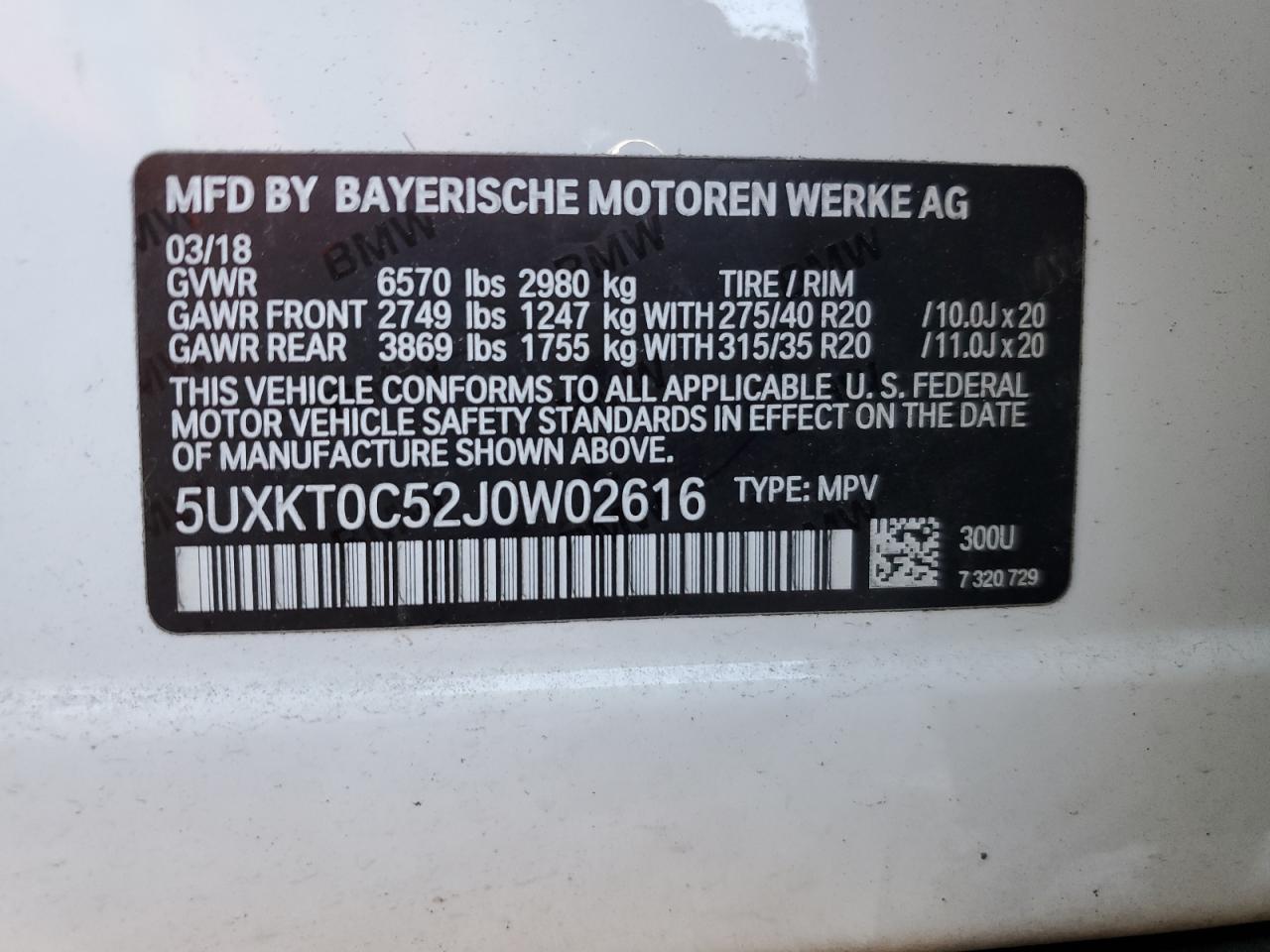 2018 BMW X5 Xdr40E VIN: 5UXKT0C52J0W02616 Lot: 77663674