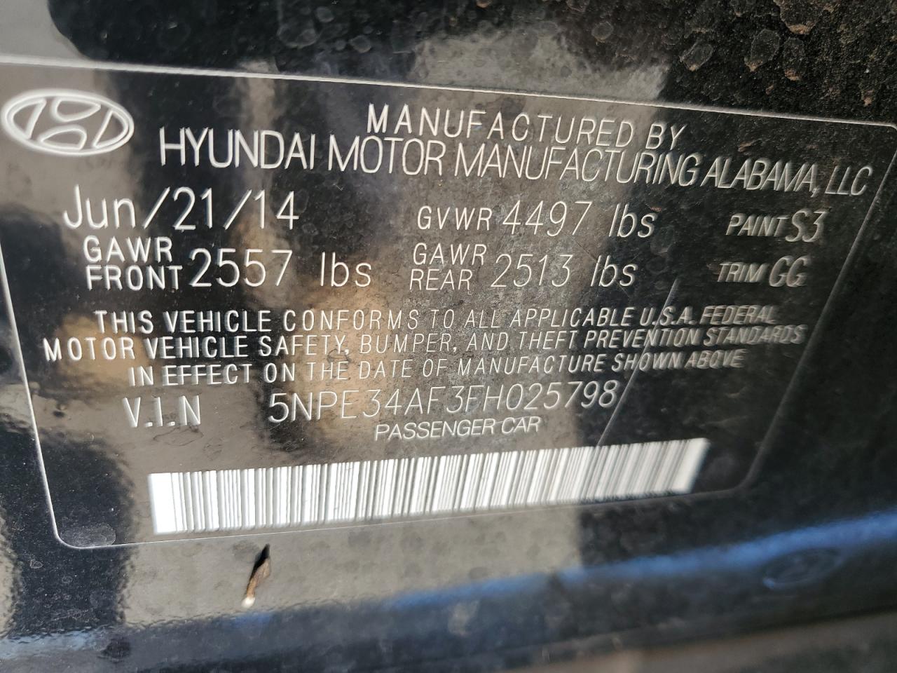 5NPE34AF3FH025798 2015 Hyundai Sonata Sport