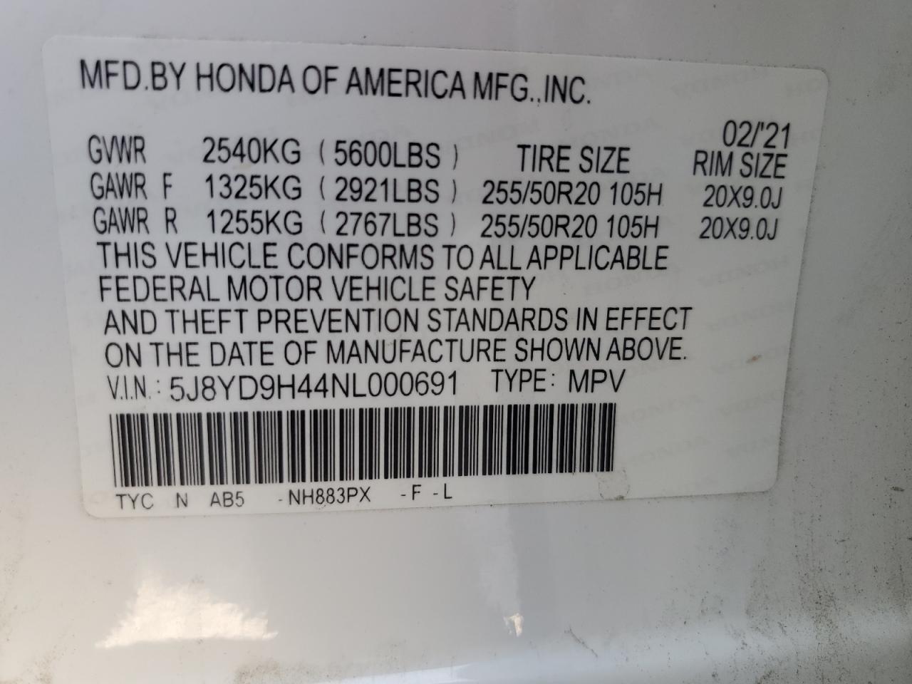 5J8YD9H44NL000691 2022 Acura Mdx Technology