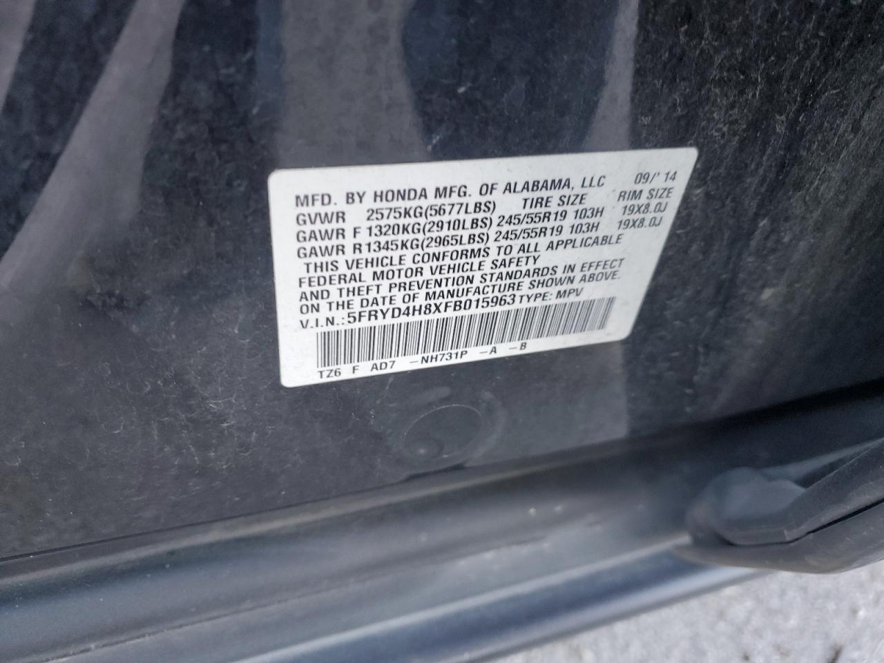 5FRYD4H8XFB015963 2015 Acura Mdx Advance