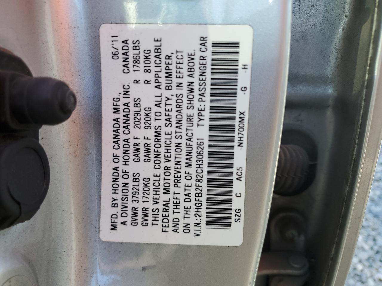 2HGFB2F82CH306261 2012 Honda Civic Ex