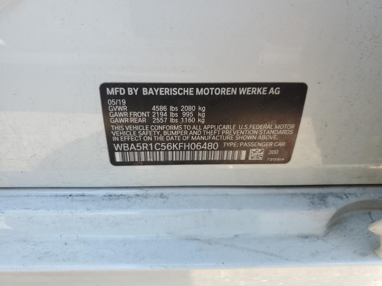 WBA5R1C56KFH06480 2019 BMW 330I