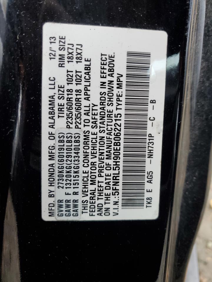 5FNRL5H90EB062215 2014 Honda Odyssey Touring