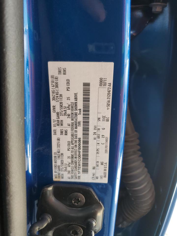 2017 Ford F150 Supercrew VIN: 1FTEW1CG0HFB06086 Lot: 75115614