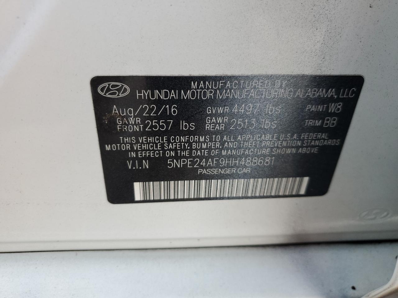 5NPE24AF9HH488681 2017 Hyundai Sonata Se